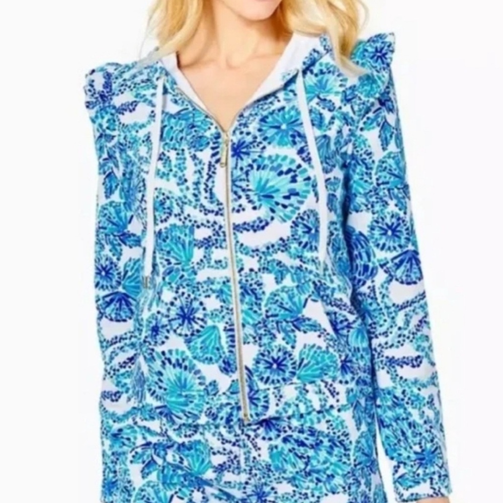 NWT Lilly Pulitzer Audrey Zip Up Turquoise Oasis Shell Me You Love Me
